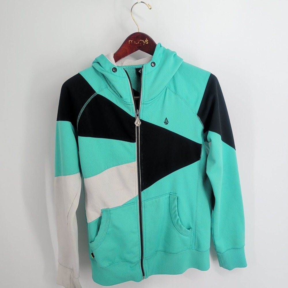 Volcom Full Zip Color‎ Block Long Sleeve Hooded Sweatshirt Multicolor Size M